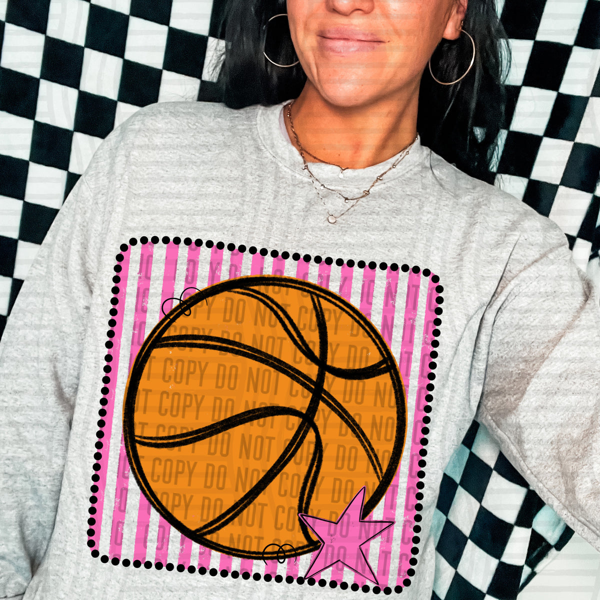 Basketball pink striped frame (Caplinger) DTF transfer