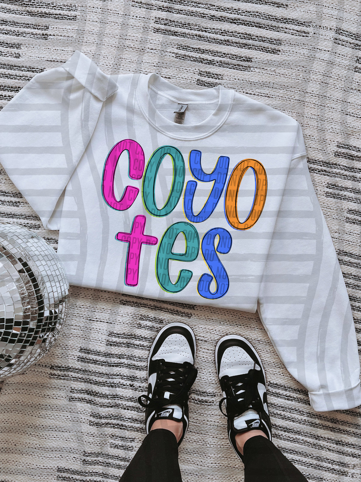 green, blue, pink and orange coyotes stacked (Caplinger) DTF Transfer