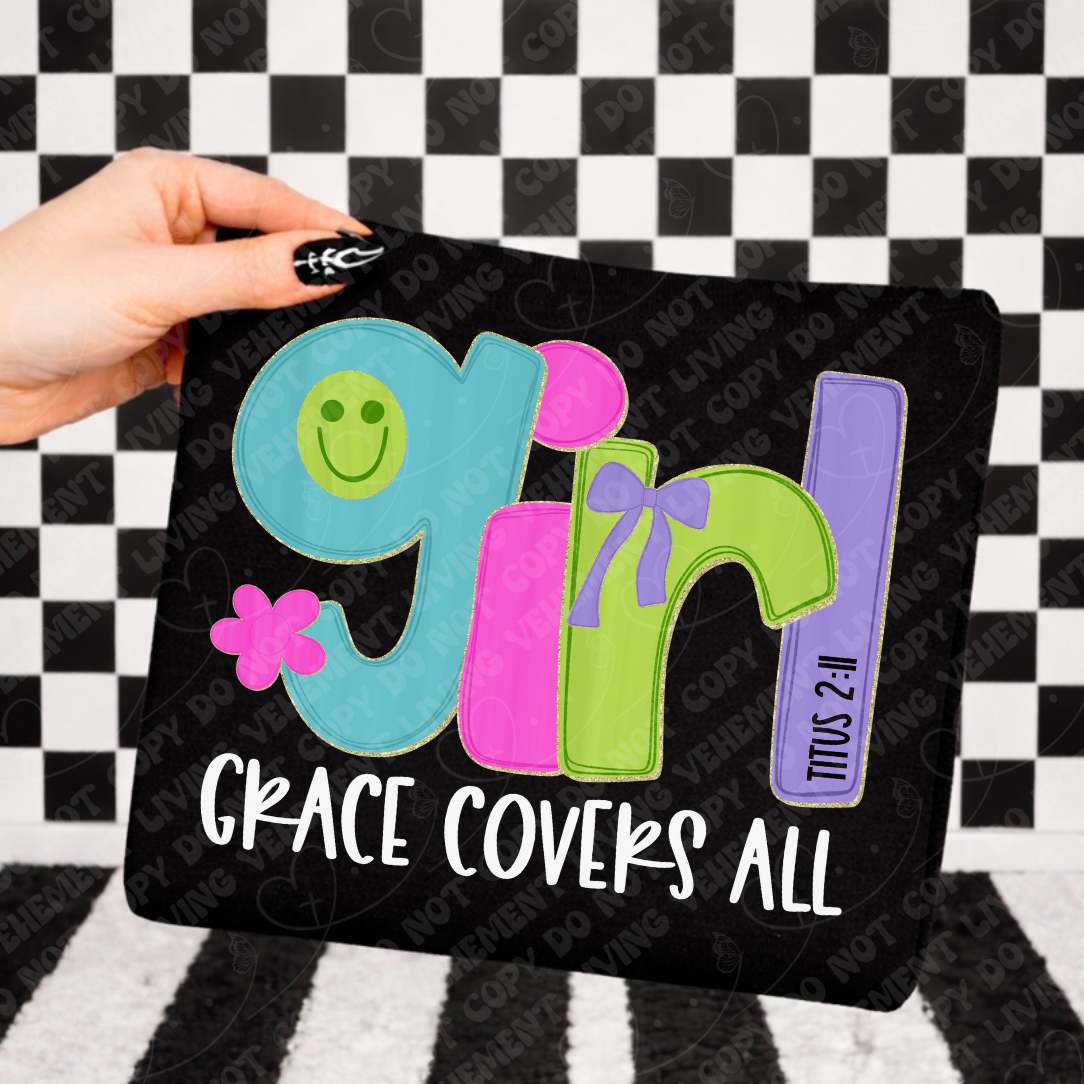 Grace covers all girl happy face WHITE (Vehement) DTF Transfer