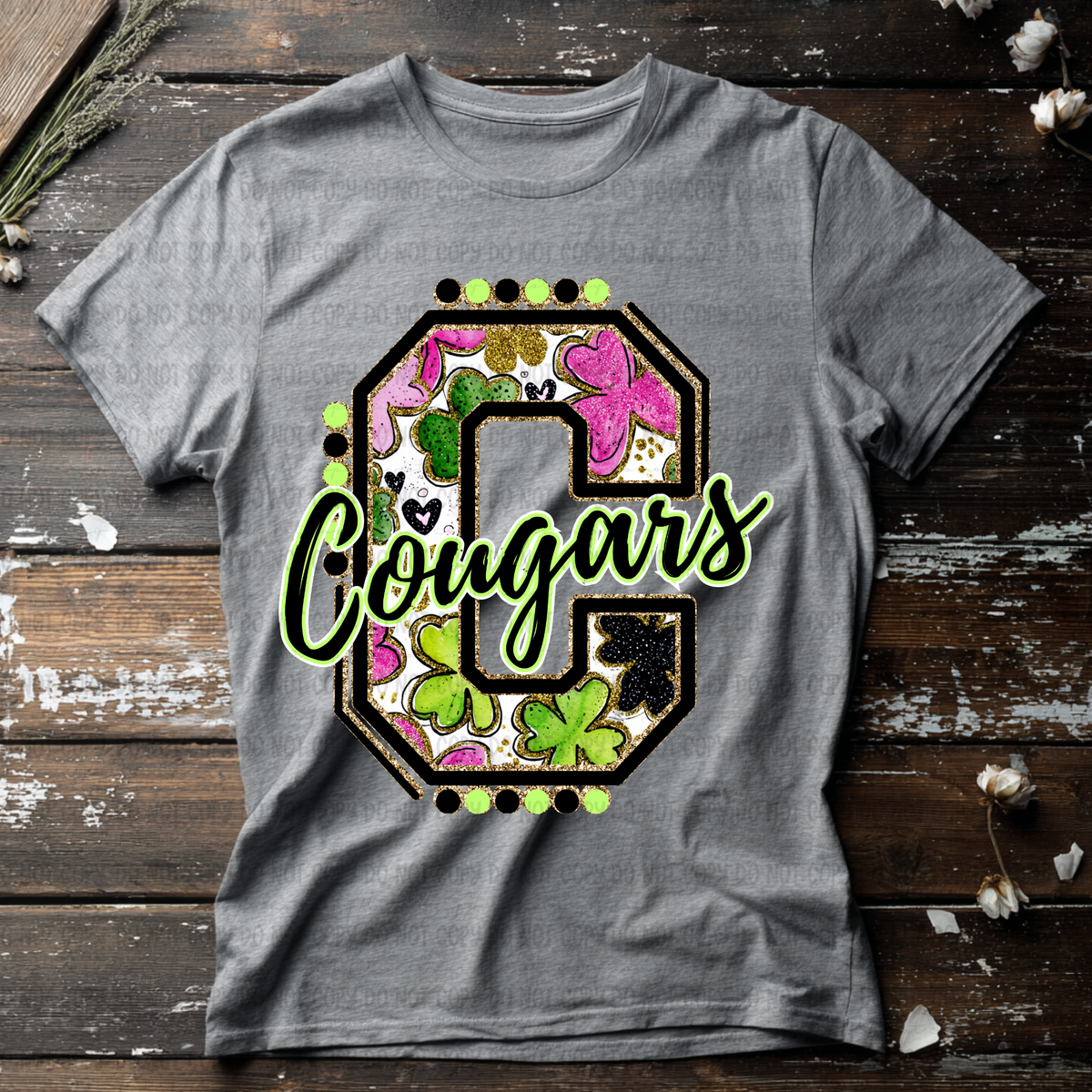 Cougars letter St. Patrick's Day PINK (Revel) DTF Transfer