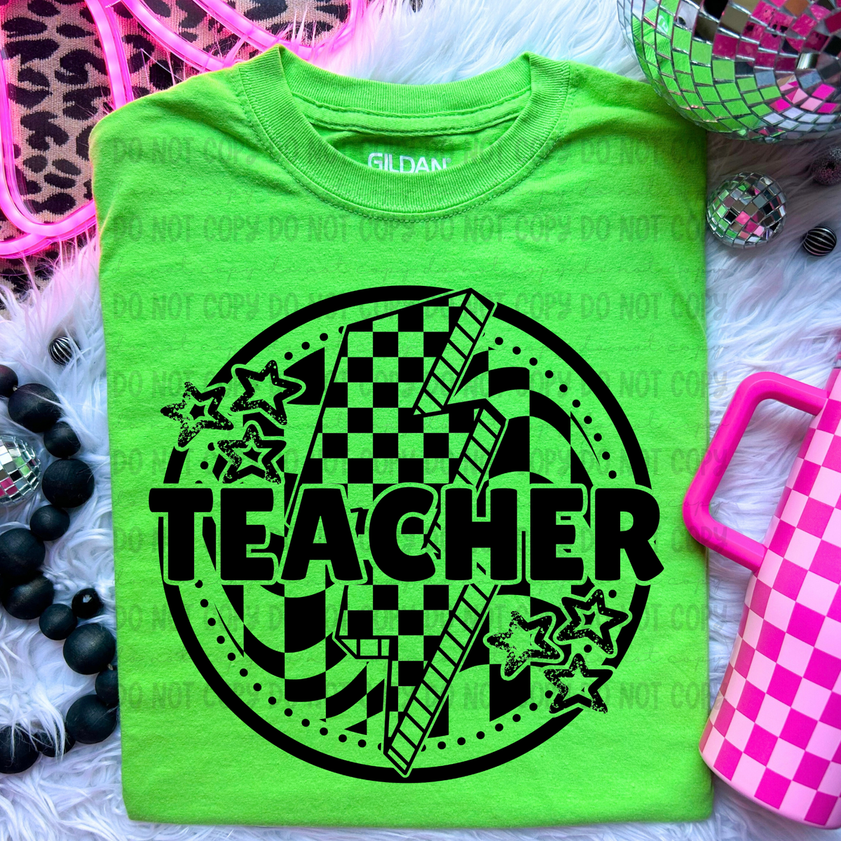 Teacher Black Checkered Bolt (REVEL) DTF transfer