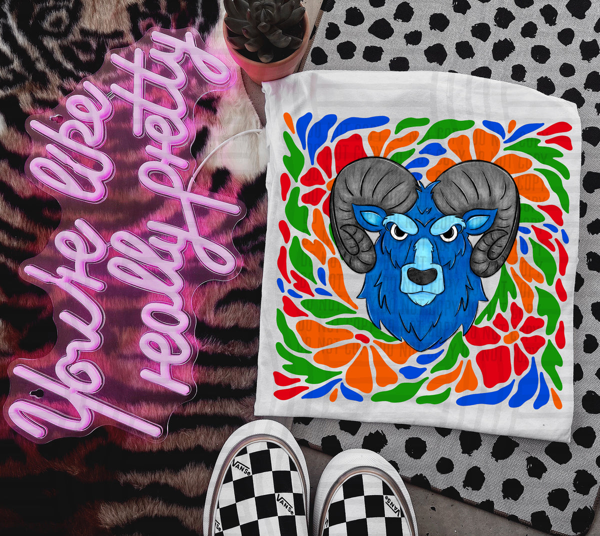 Blue Ram Retro Floral (Caplinger) 101129 DTF transfer
