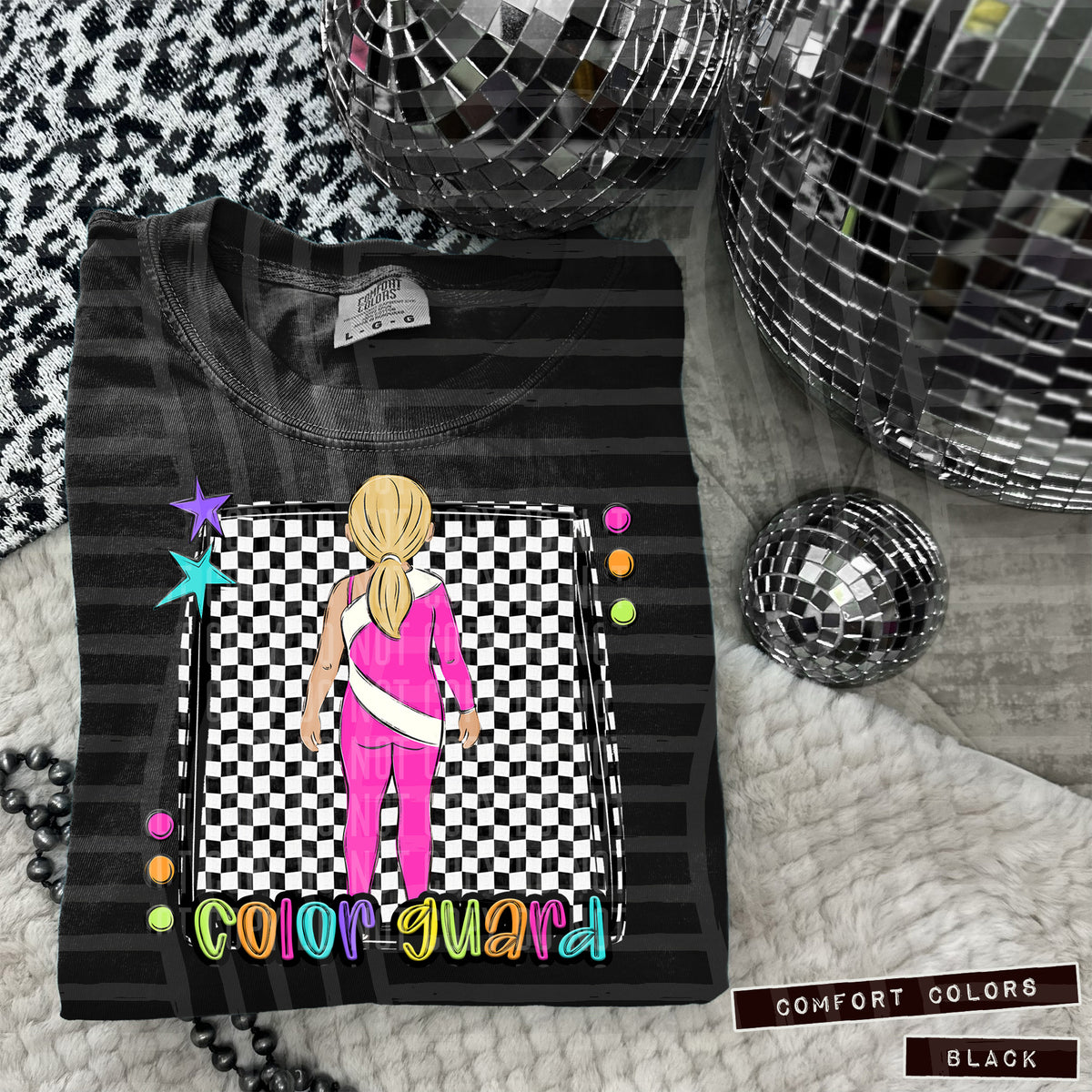 Color Guard preppy colorful light skin blonde ponytail (Caplinger)