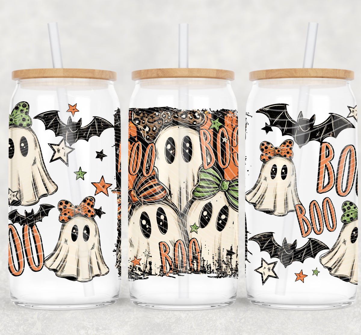 Boo ghost with bows distressed stripes (AG) UV DTF WRAP
