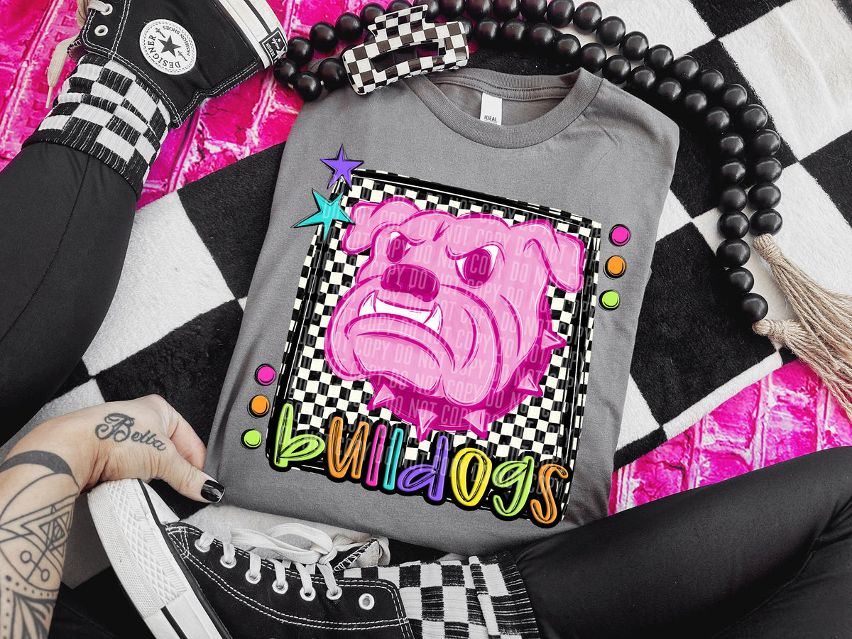 Checkered Preppy Bright Pink Bulldogs (Caplinger) DTF transfer