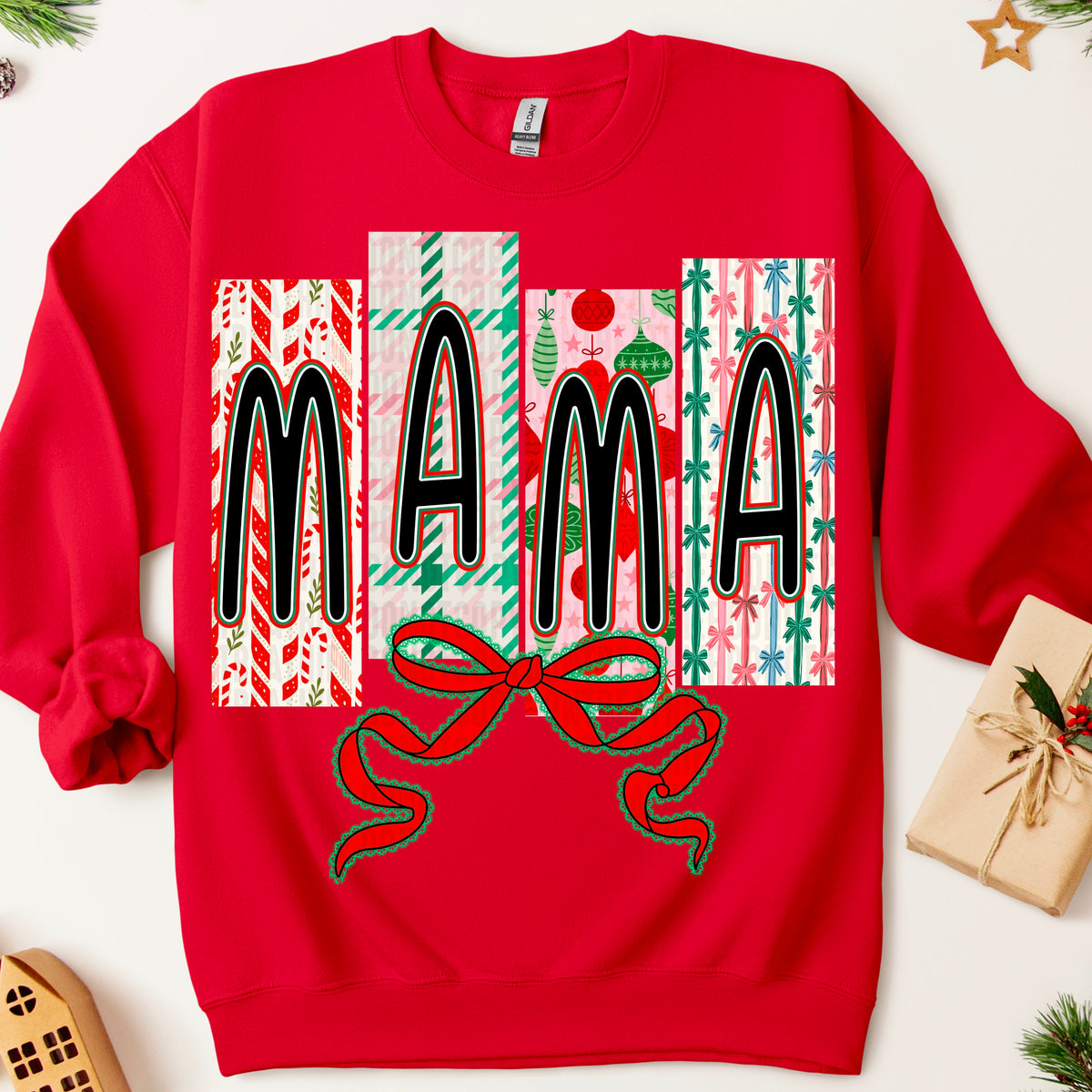 Mama Christmas Vibes Frame With Red Bow 111271 DTF transfer
