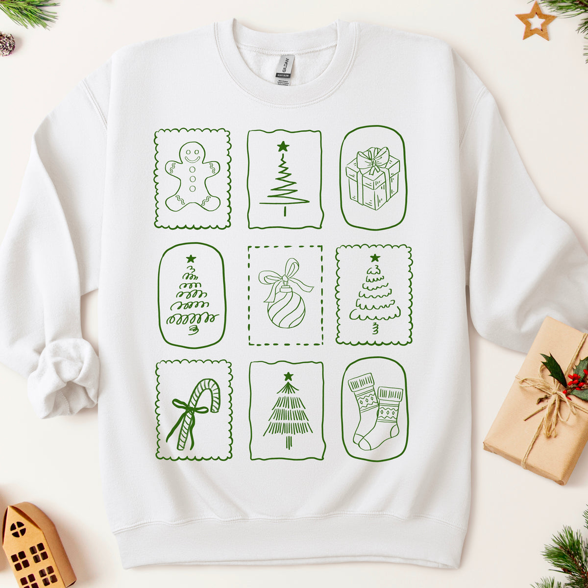 Green Christmas Decor Grid 111277 DTF transfer