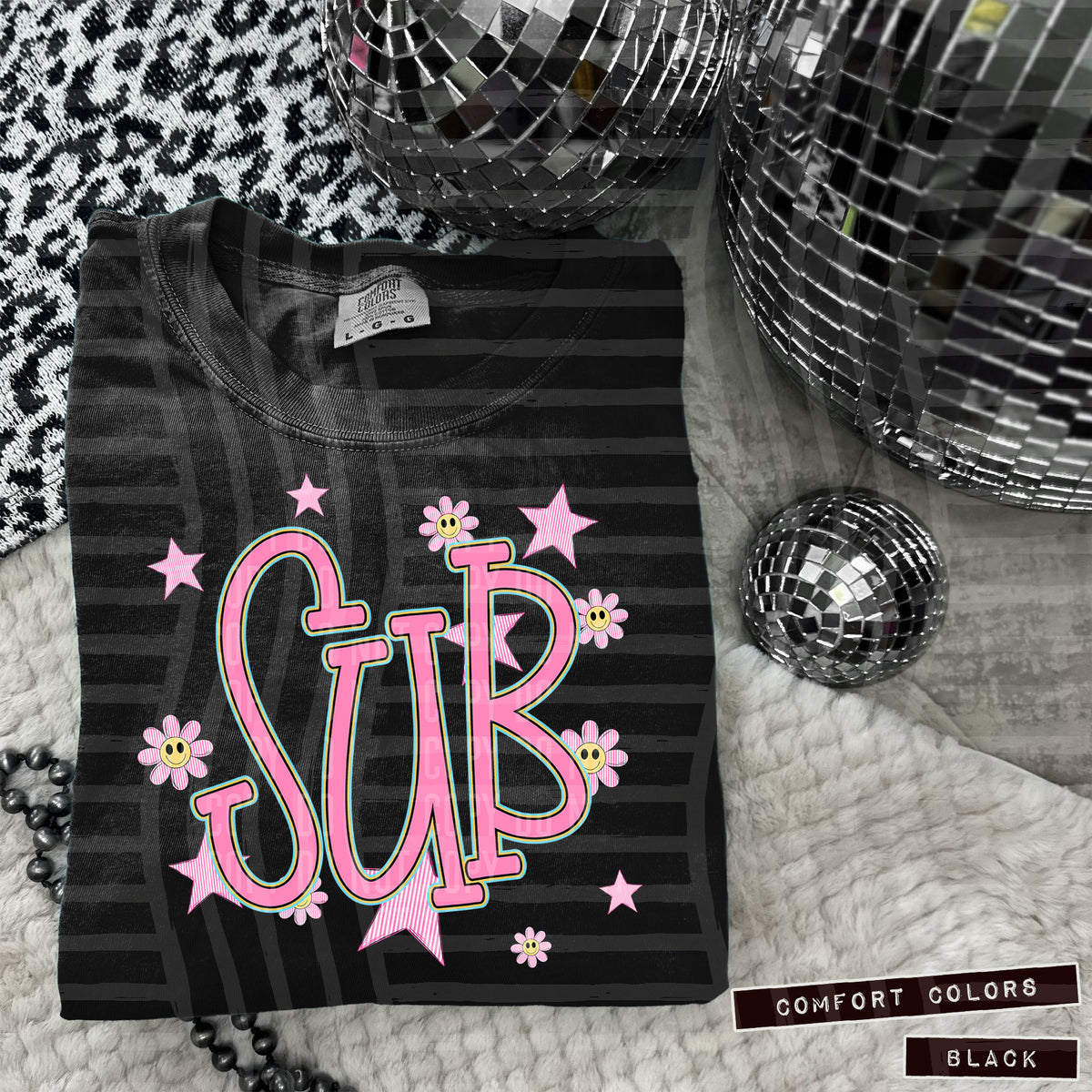 Sub Pink Flowers And Stars 108046 DTF transfer