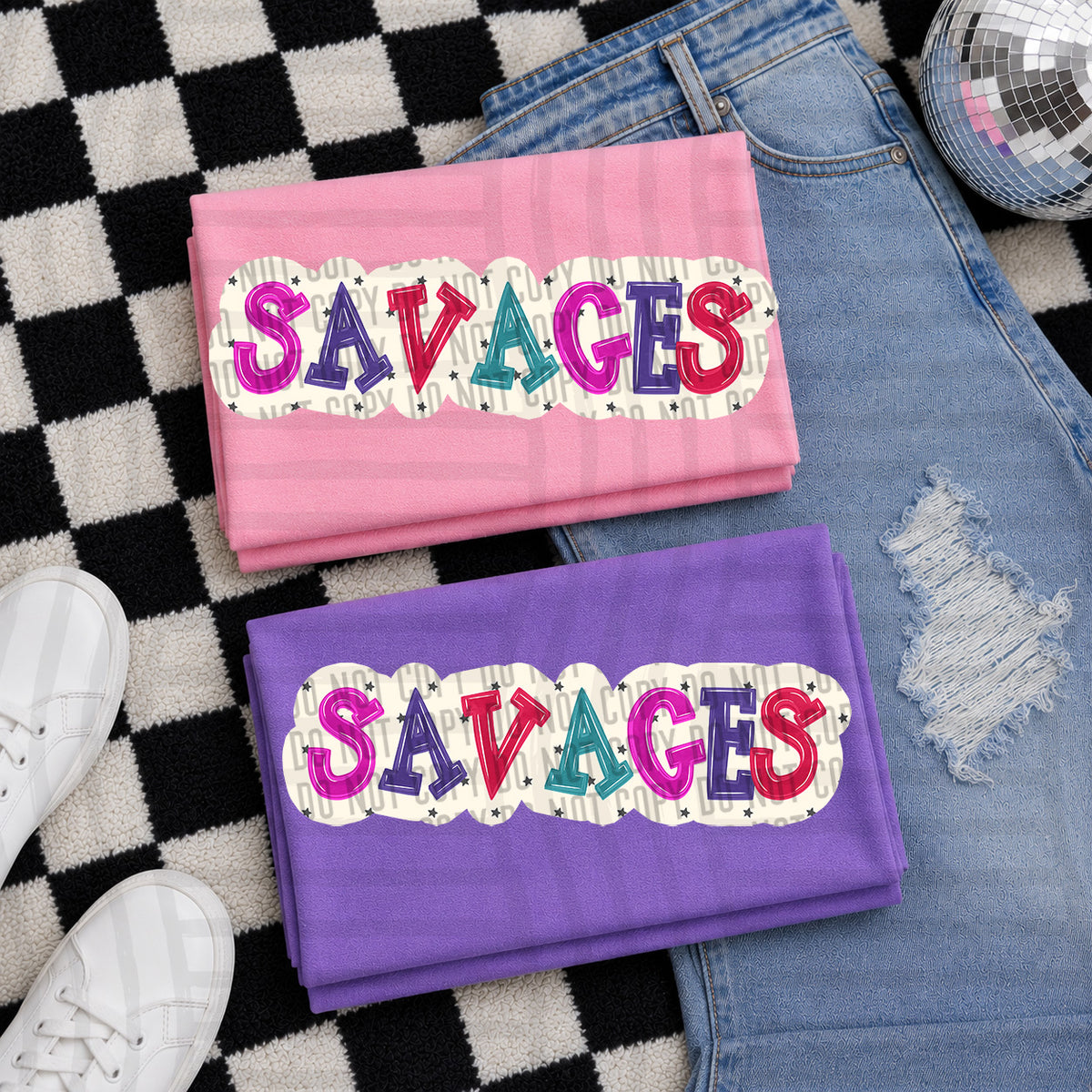 savages bubble around letters with small stars (Caplinger) DTF Transfer