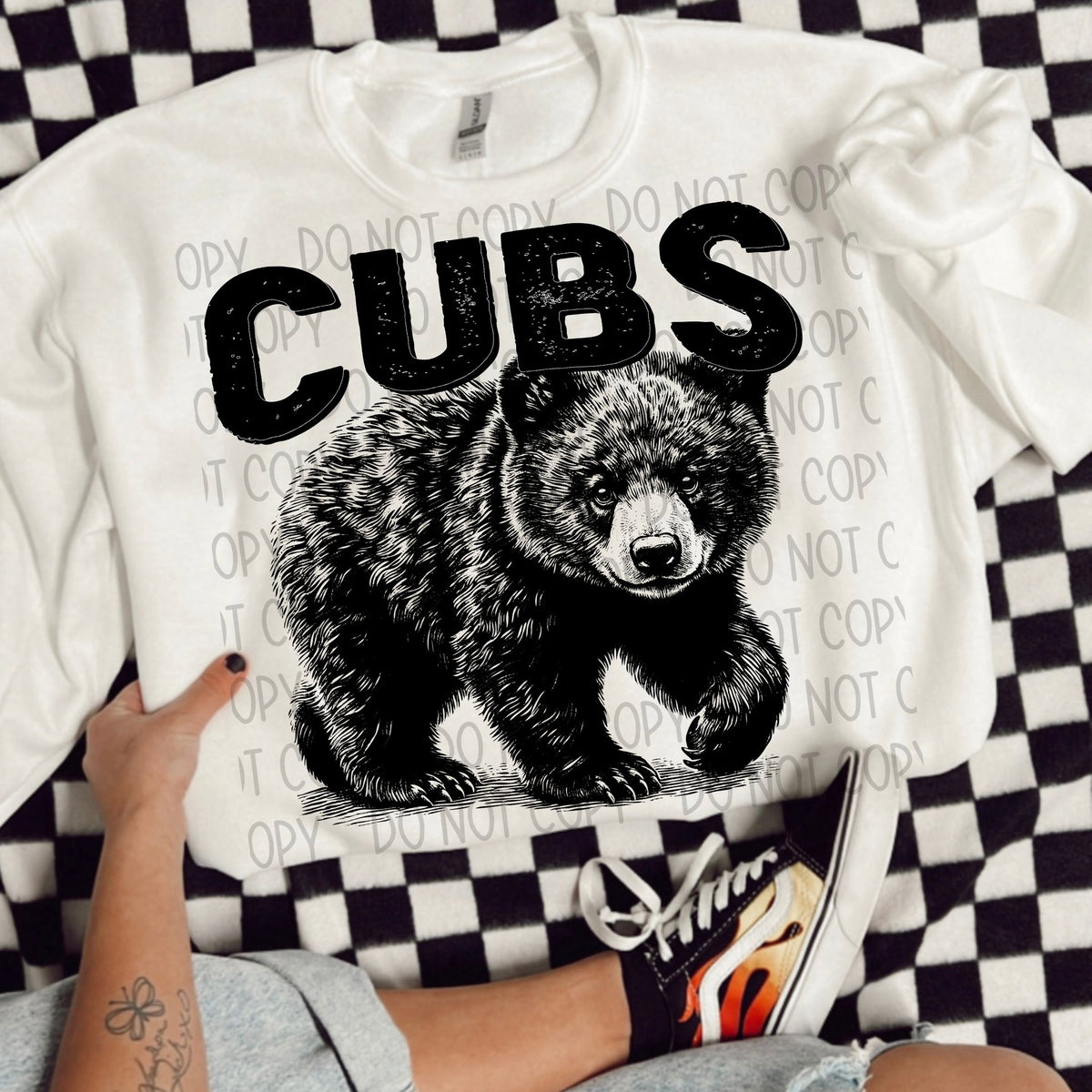 Cubs black/white outline DTF transfer