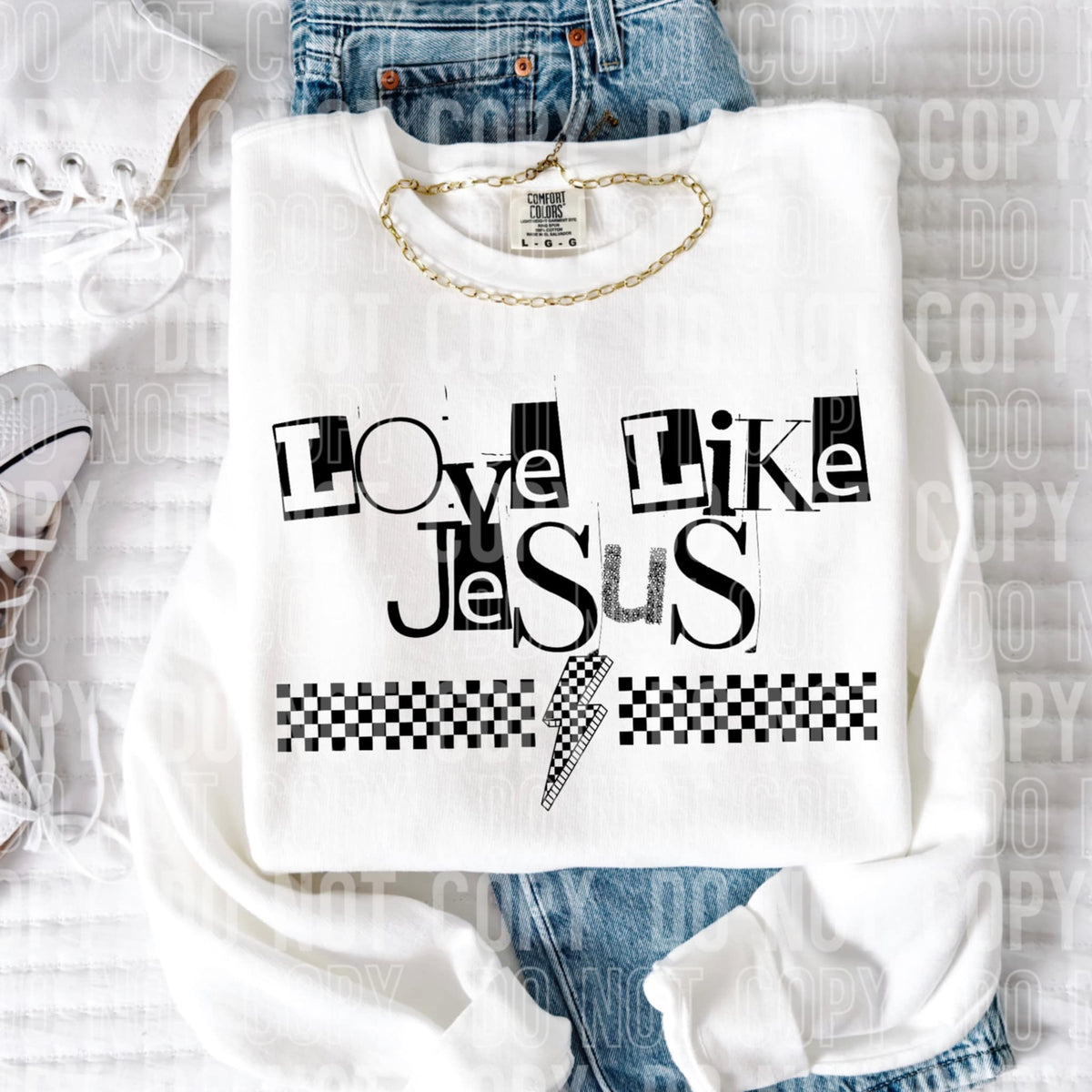 Love like Jesus checkered lightning bolt 97023 DTF transfer