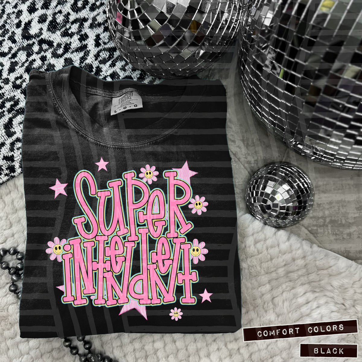 Super Intendent Pink Flowers And Stars 108047 DTF transfer