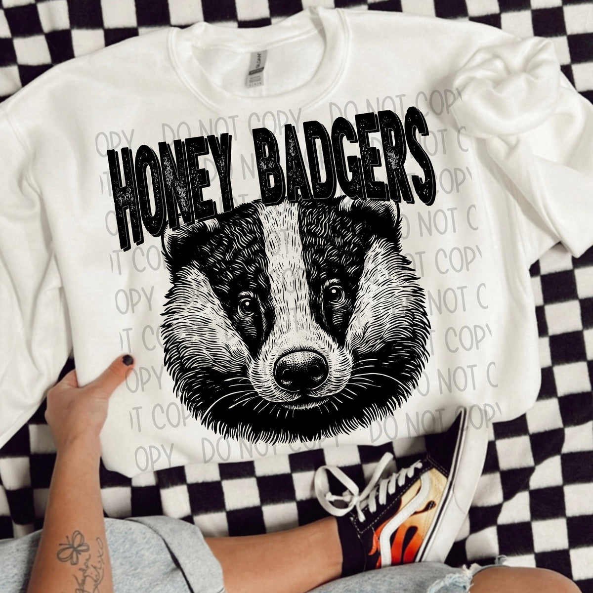 Honey badgers black/white outline DTF transfer