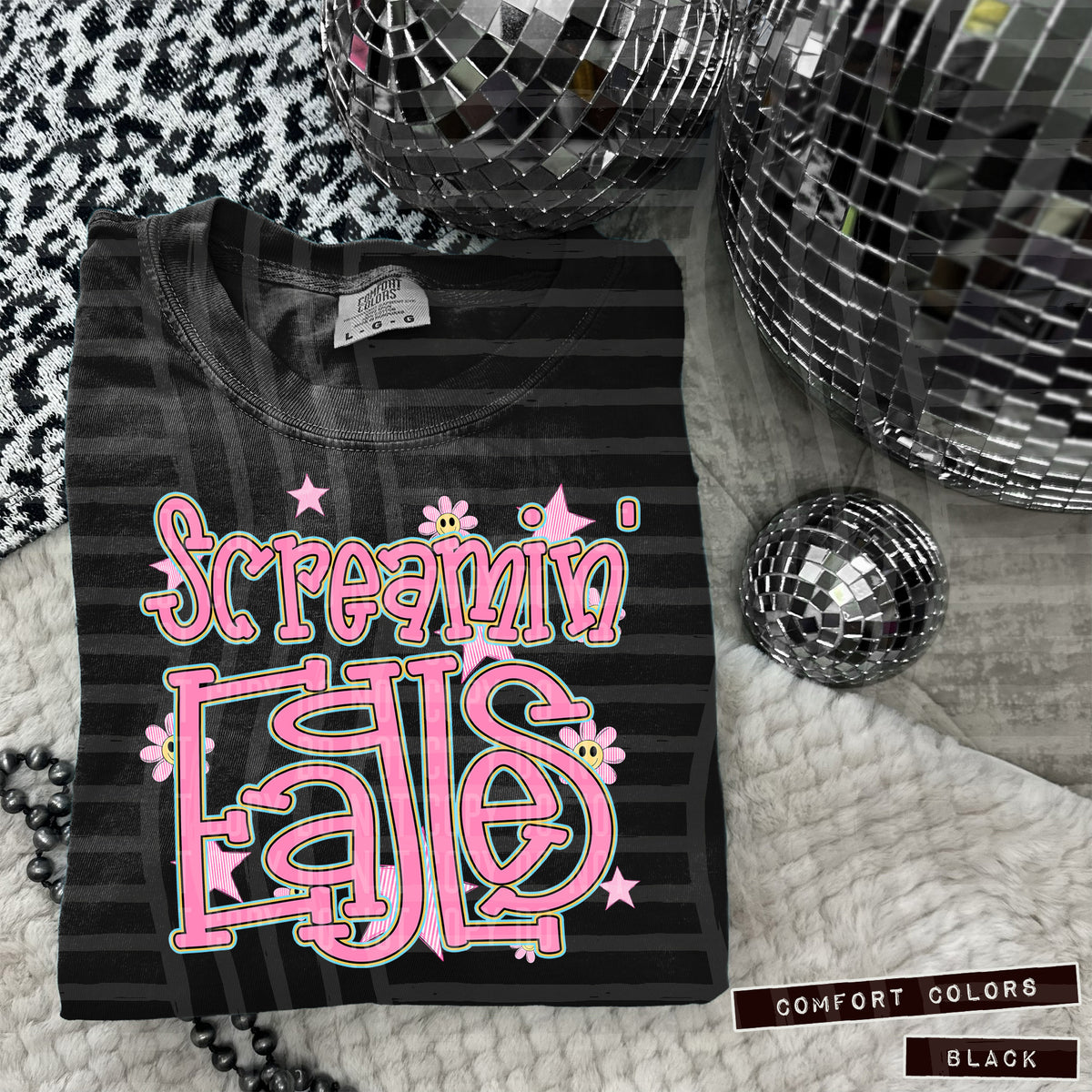Screamin' Eagles Pink Flowers And Stars 108048 DTF transfer