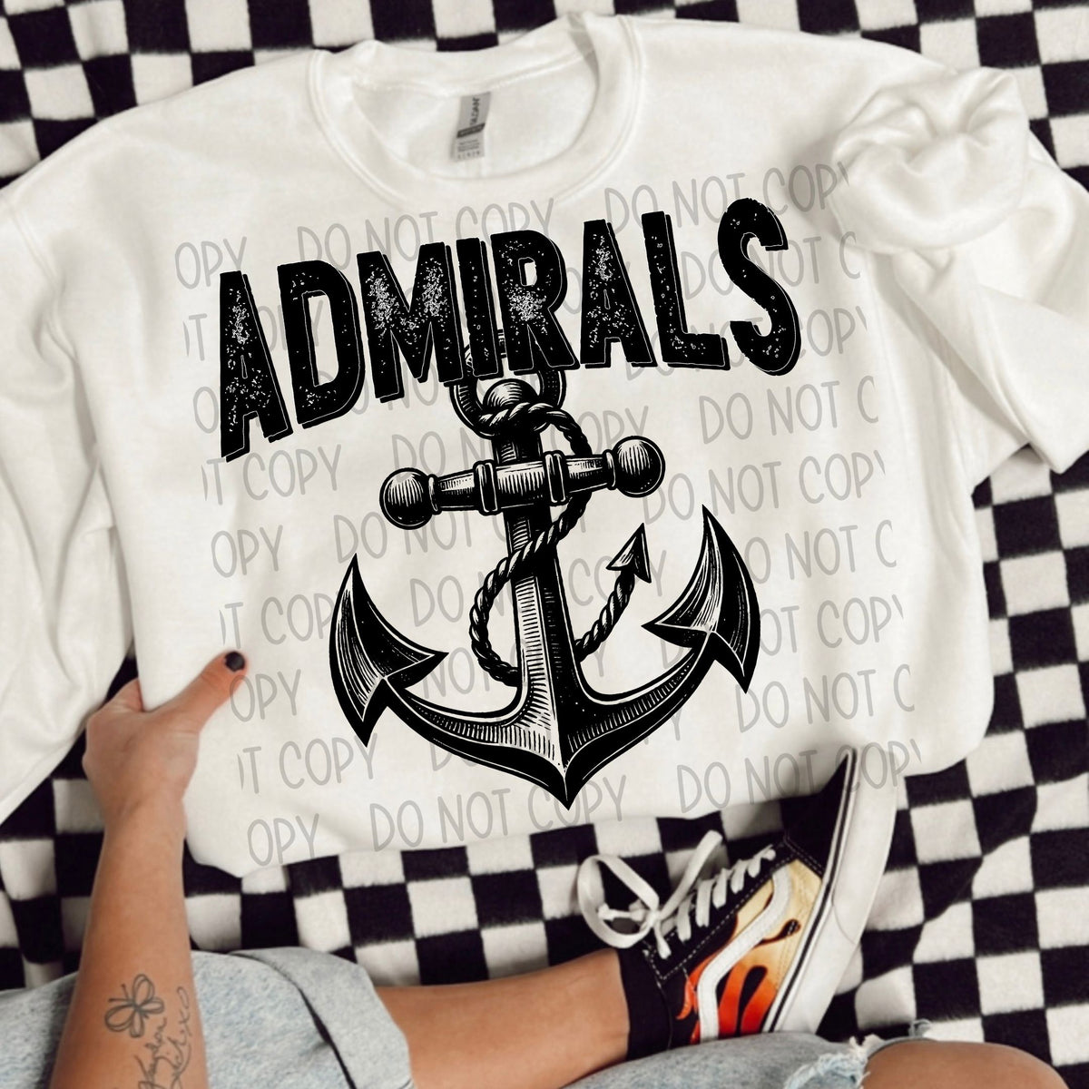 Admirals black/white outline DTF transfer
