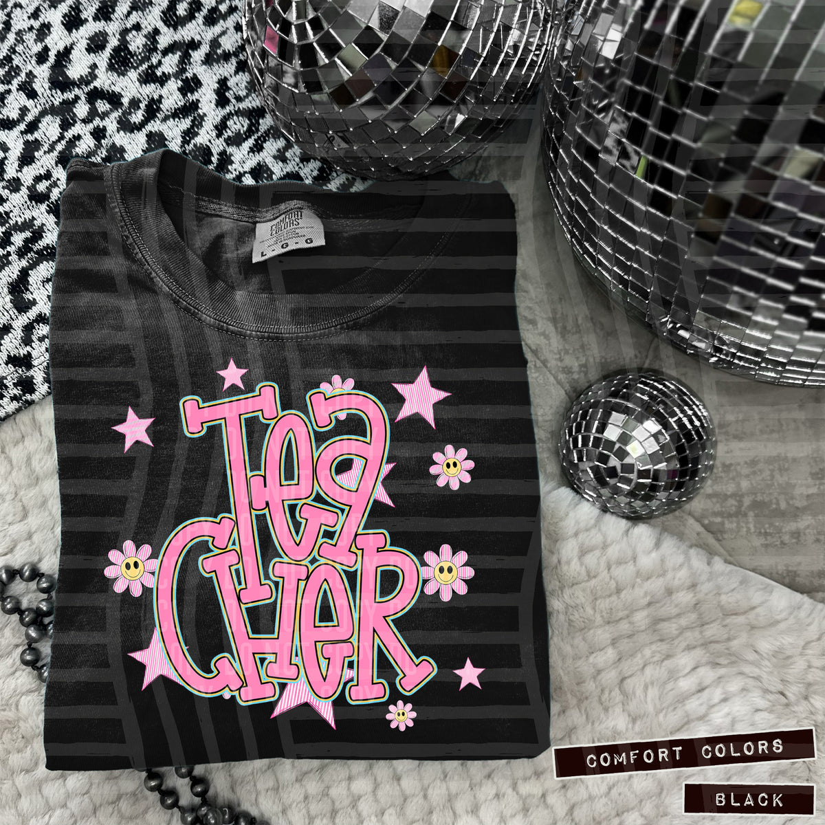 Teacher Pink Flowers And Stars 108049 DTF transfer