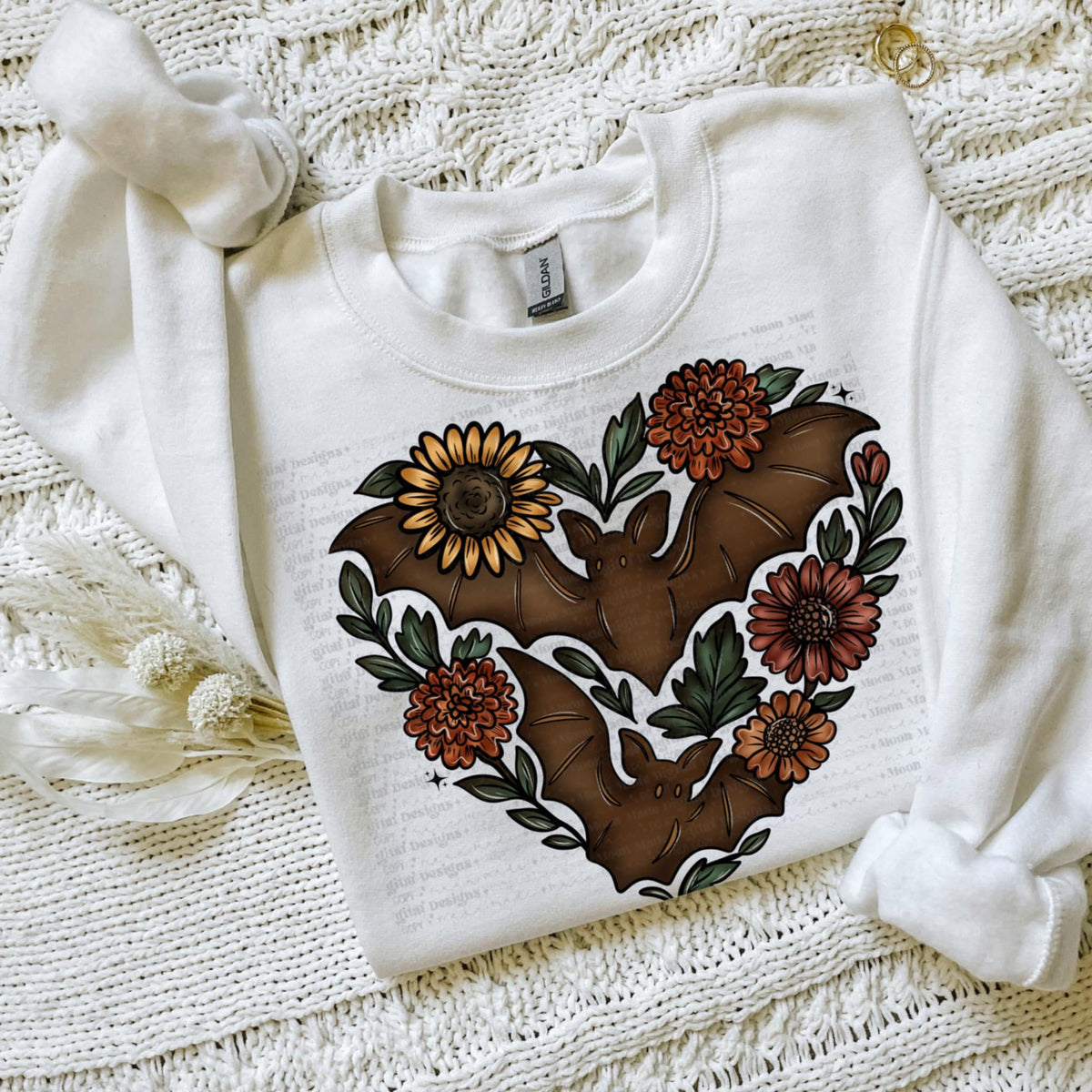 Brown Bats with Flowers heart (MMD) DTF transfer