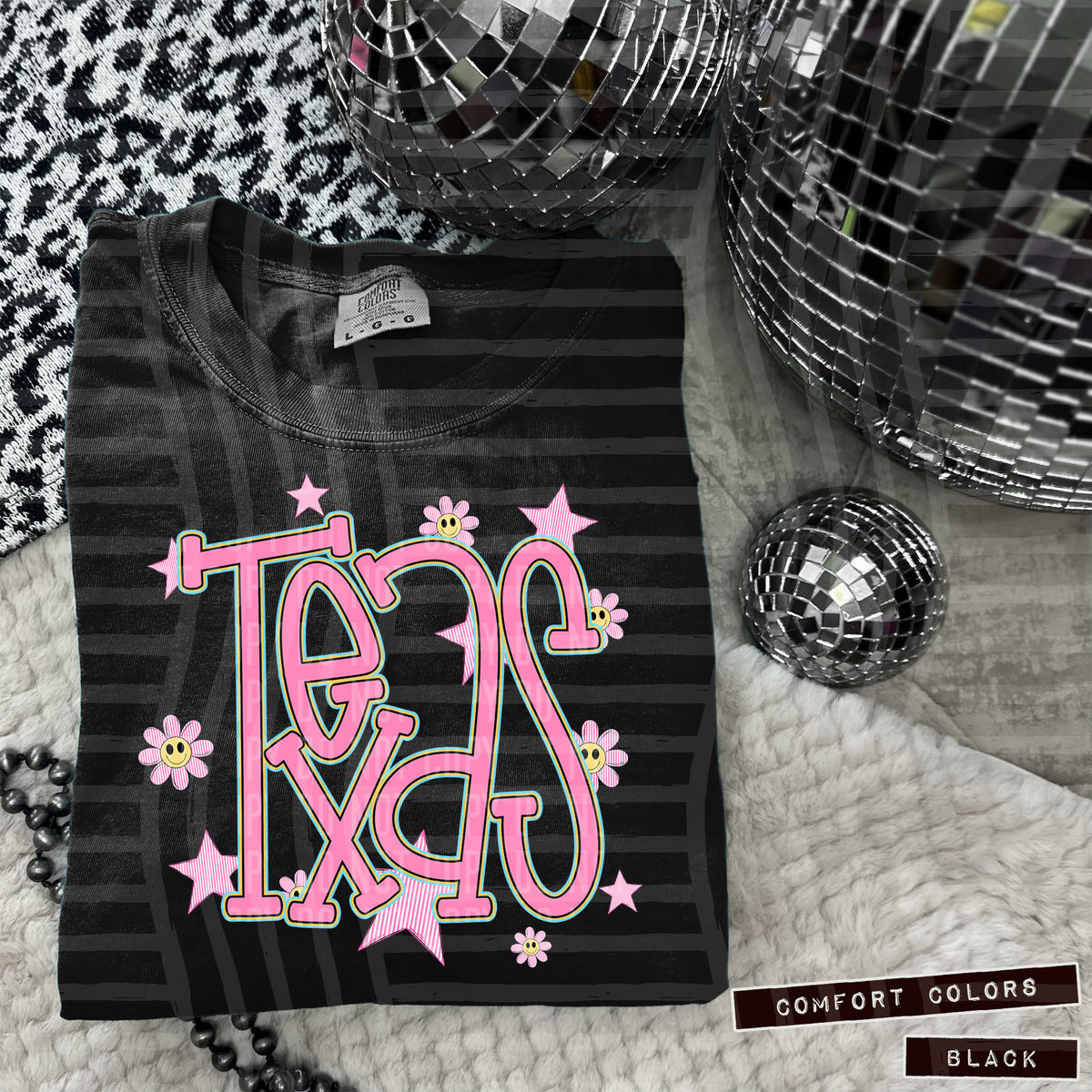 Texas Pink Flowers And Stars 108050 DTF transfer