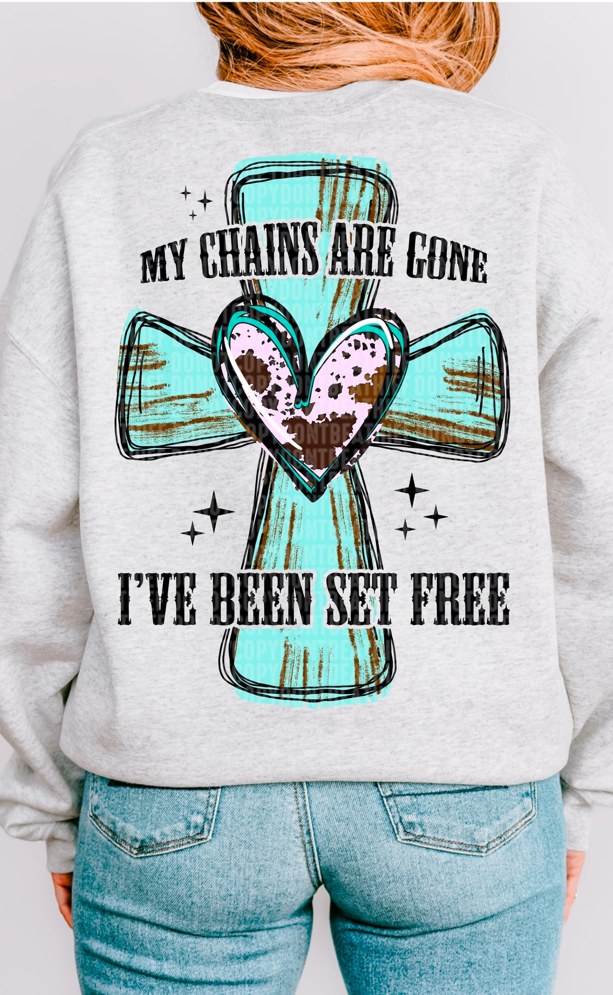 My chains are gone I’ve been set free black font 93349 DTF transfer