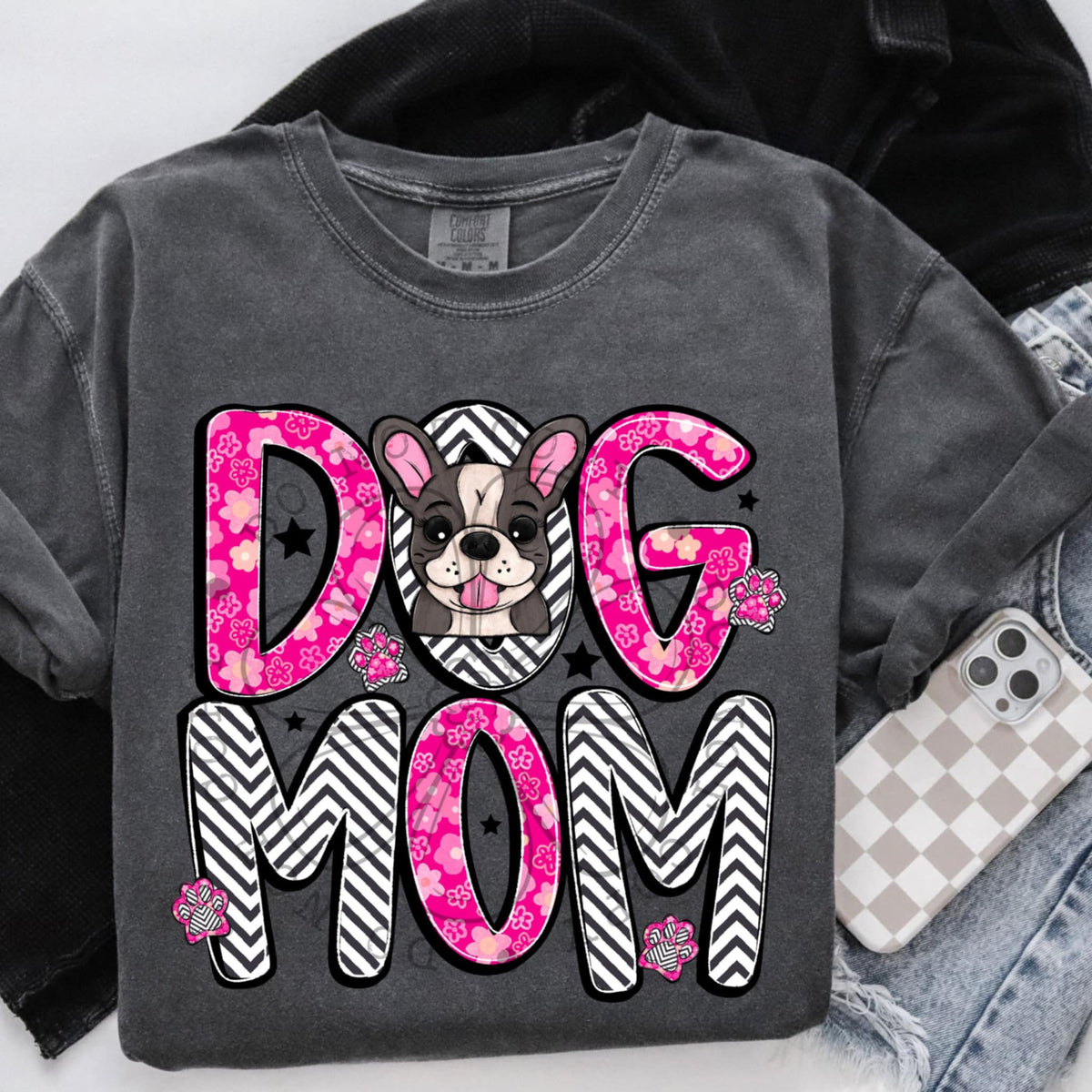 French bulldog dog mom dark pink (SWD) 97337 DTF transfer