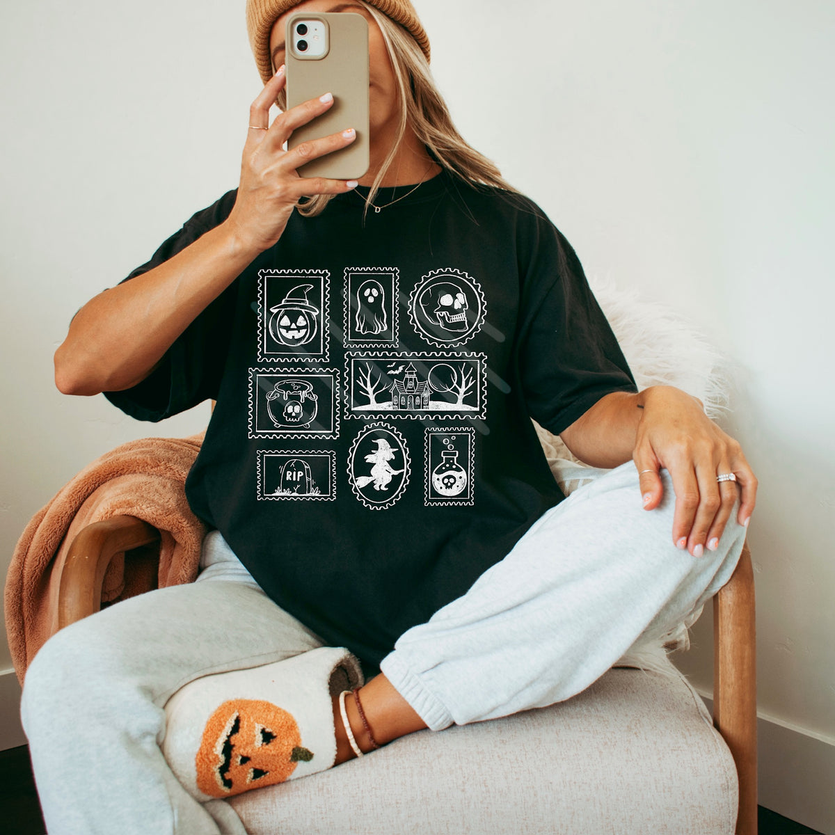 Eight Halloween stamps WHITE (scarlow) 114310 DTF transfer