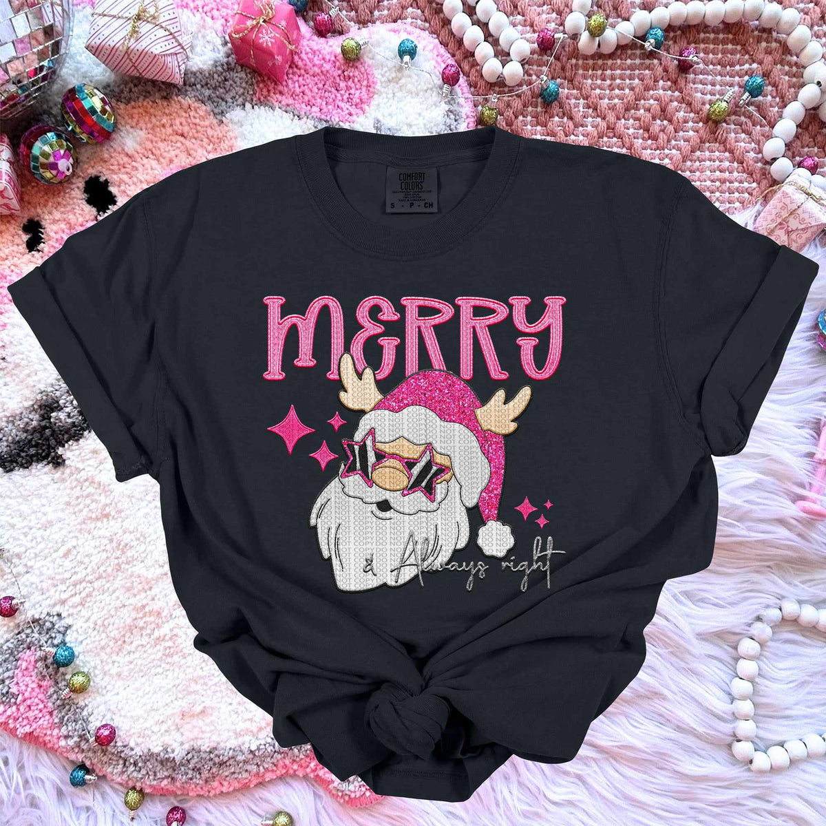 Merry pink light Santa (HW) 67098 DTF transfer