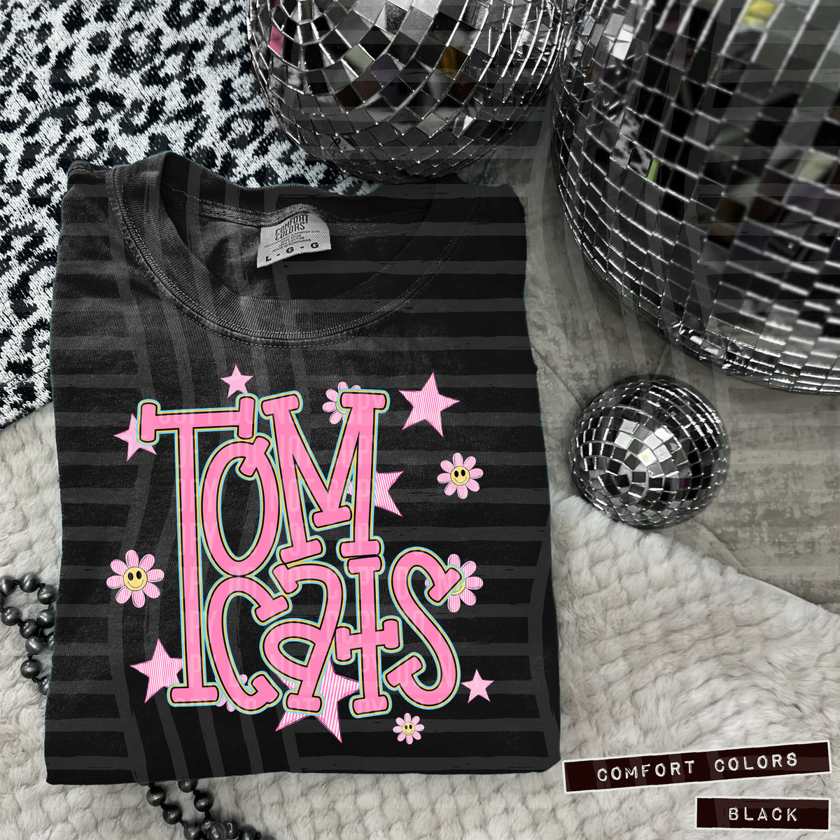 Tomcats Pink Flowers And Stars 108054 DTF transfer