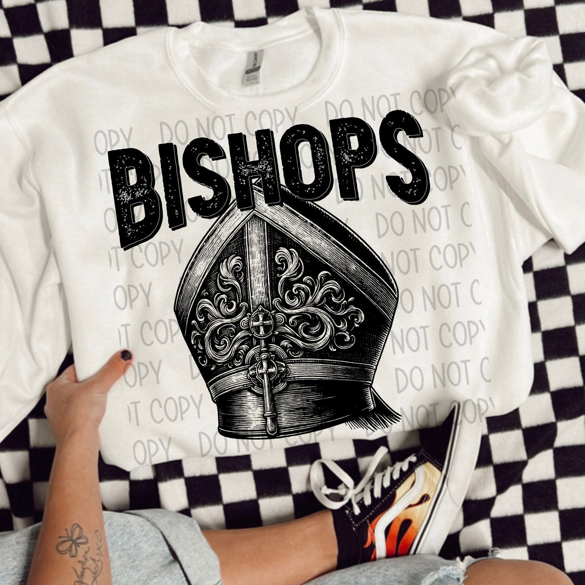 Bishops black/white outline DTF transfer
