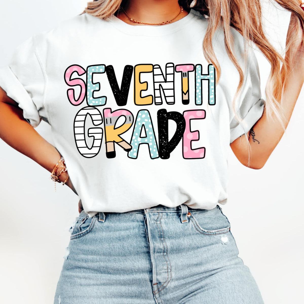 Seventh grade pencil/paper font (CMD) 99612 DTF transfer