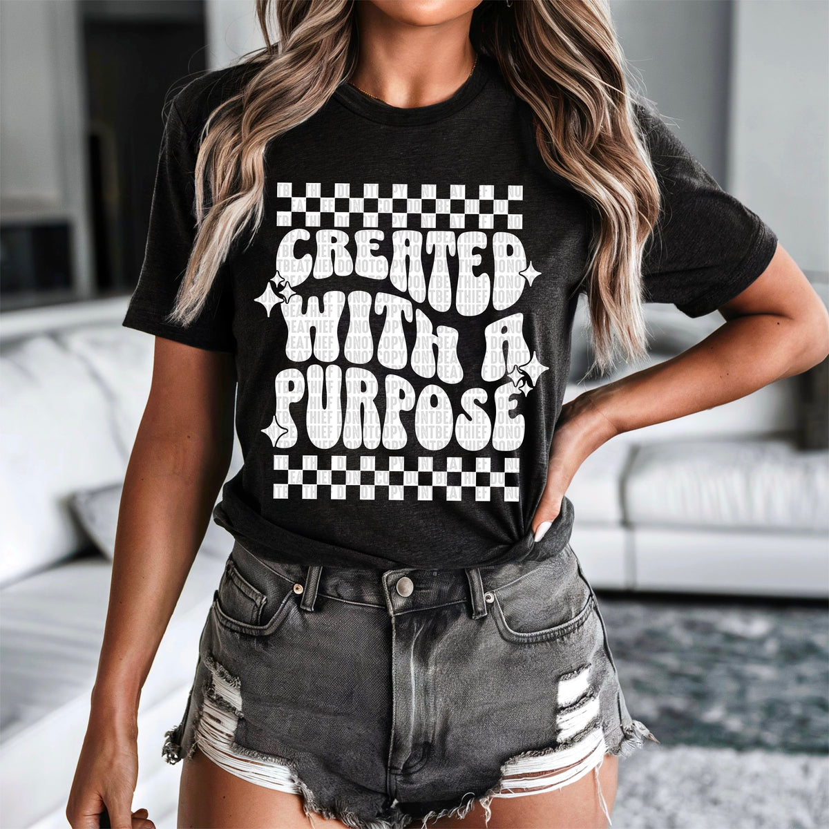 Created with a purpose checkered white font 93559 DTF transfer