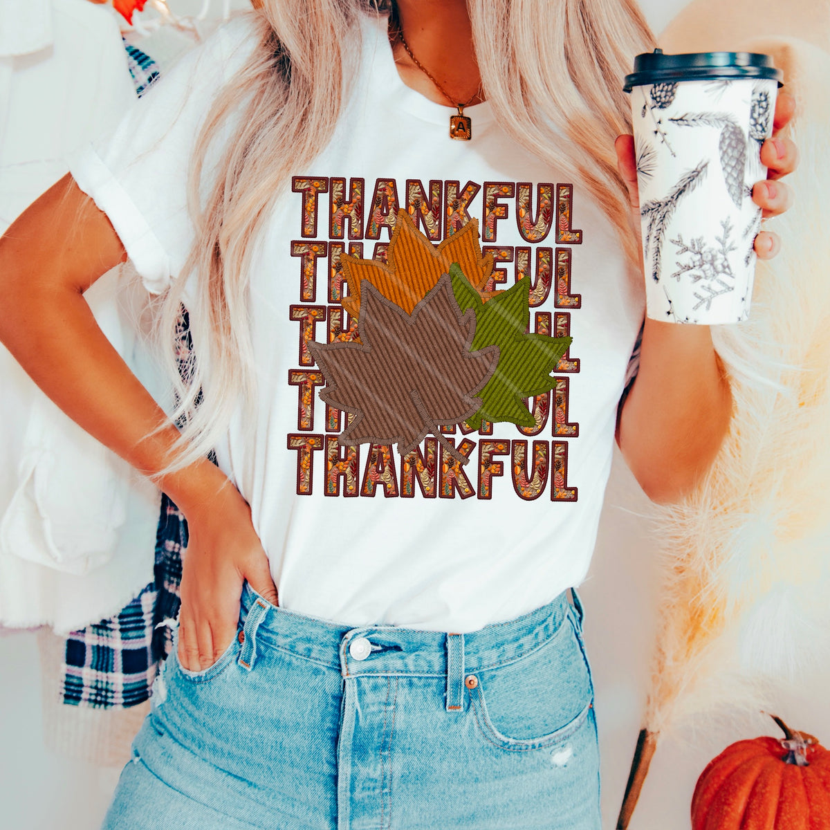 Thankful Stacked with leaves 111838 DTF transfer