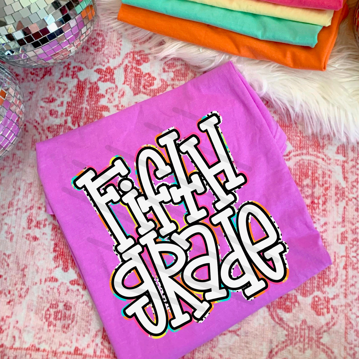 Fifth Grade rainbow and Dalmatian dots (saved) 114418 DTF transfer