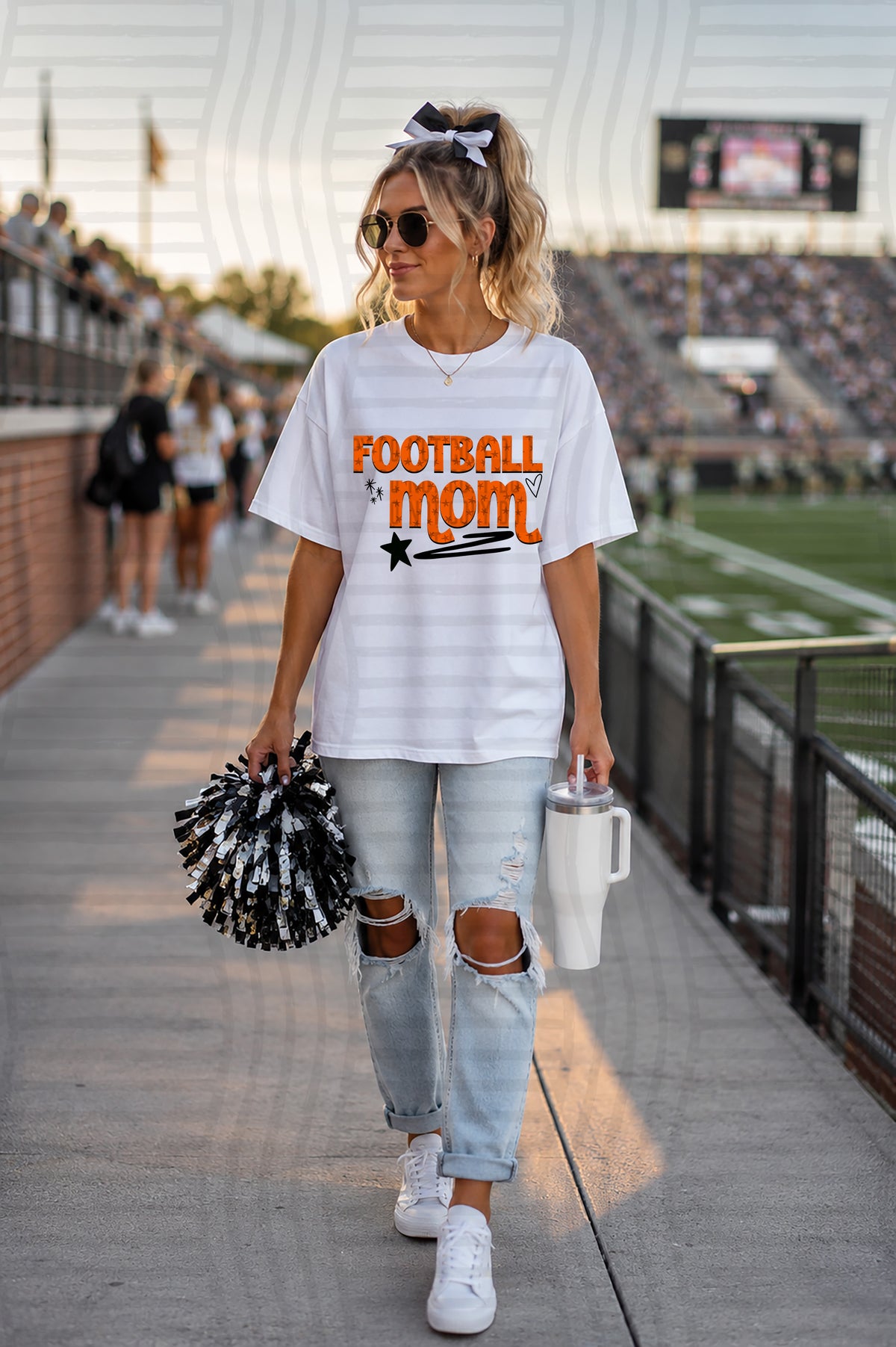 Football mom orange with stars and hearts (caplinger) DTF Transfer