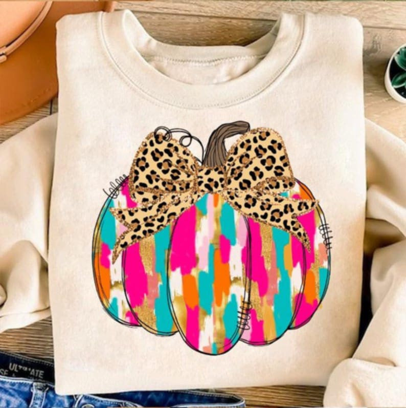 Brushstroke pumpkin leopard bow 107546 DTF transfer