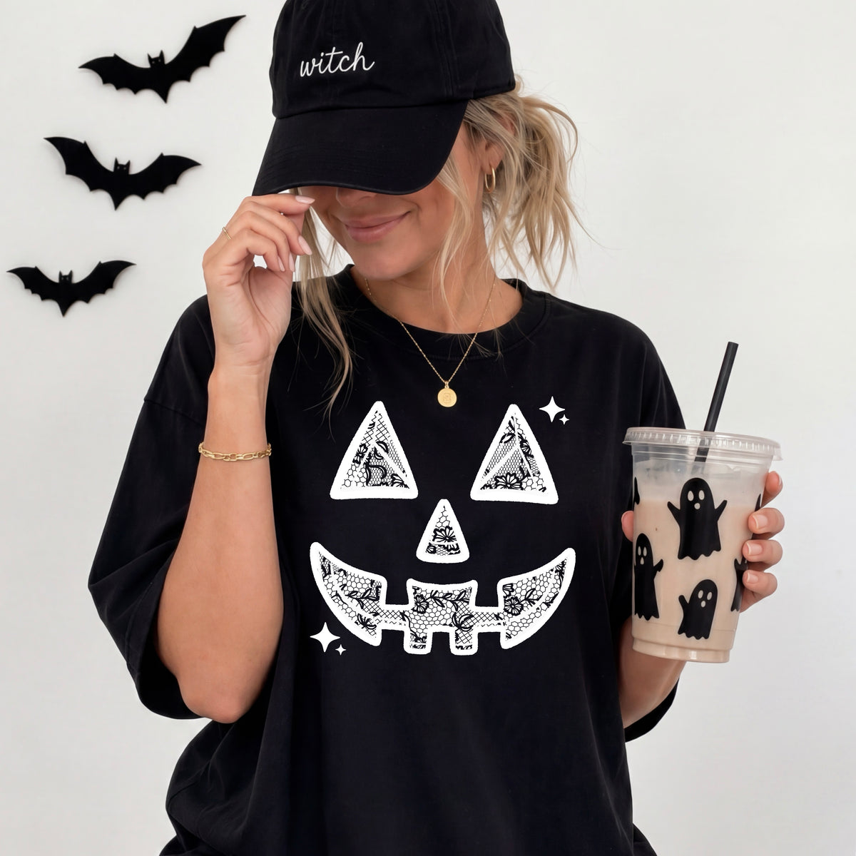 Lace pumpkin face (white) (csc) DTF Transfer