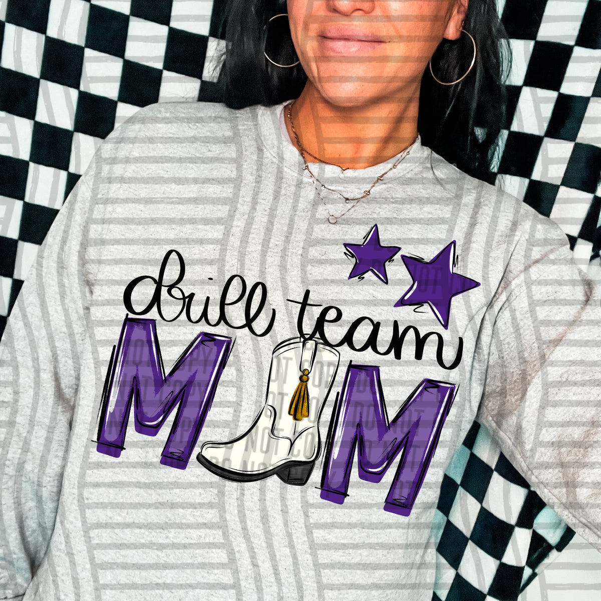 drill team mom gray purple stars (Caplinger) DTF transfer