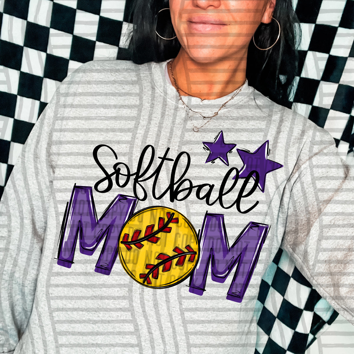 softball mom gray purple stars (Caplinger) DTF transfer