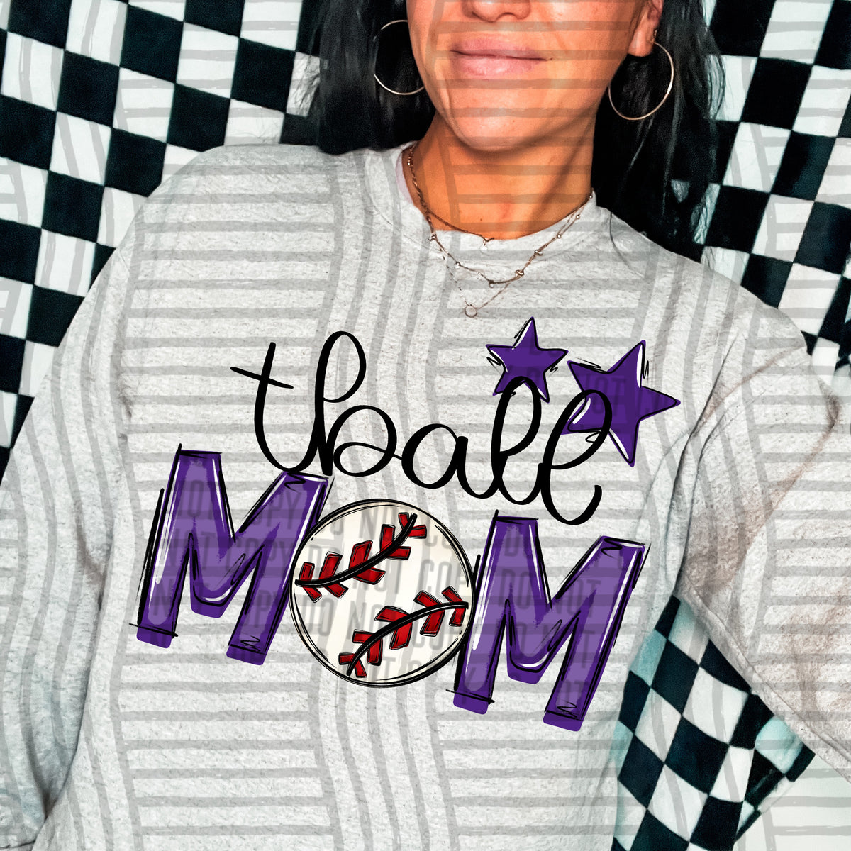 tball mom grey purple stars (caplinger) DTF transfer