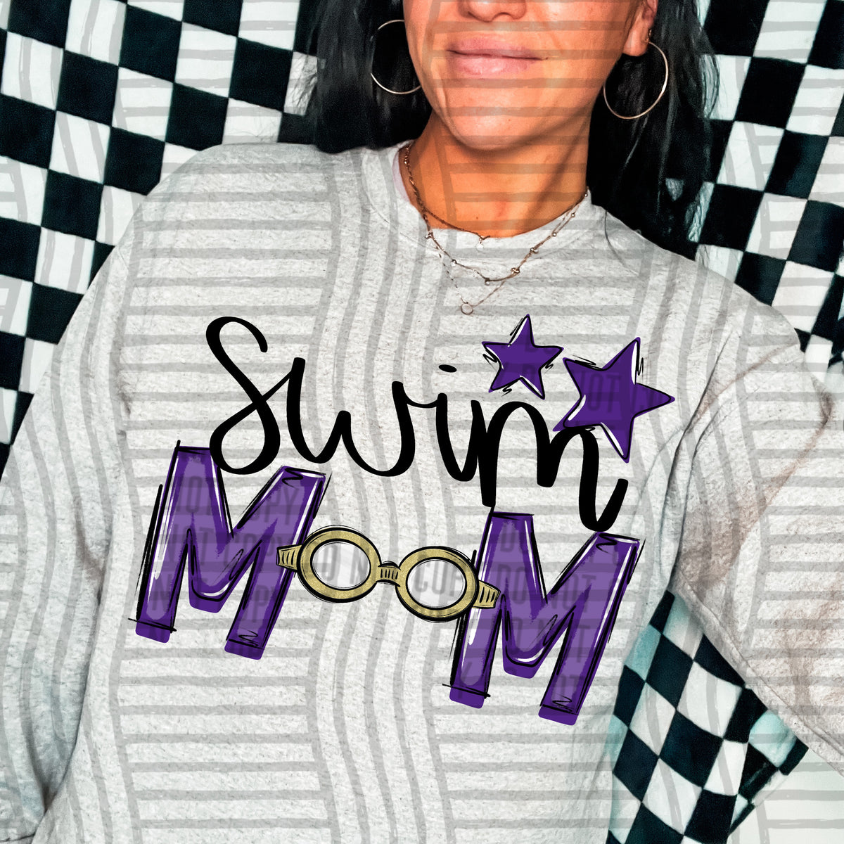 swim mom grey purple stars (caplinger) DTF transfer