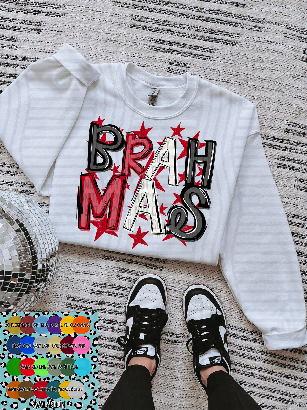 brahmas black white and red with red stars (Caplinger) DTF Transfer