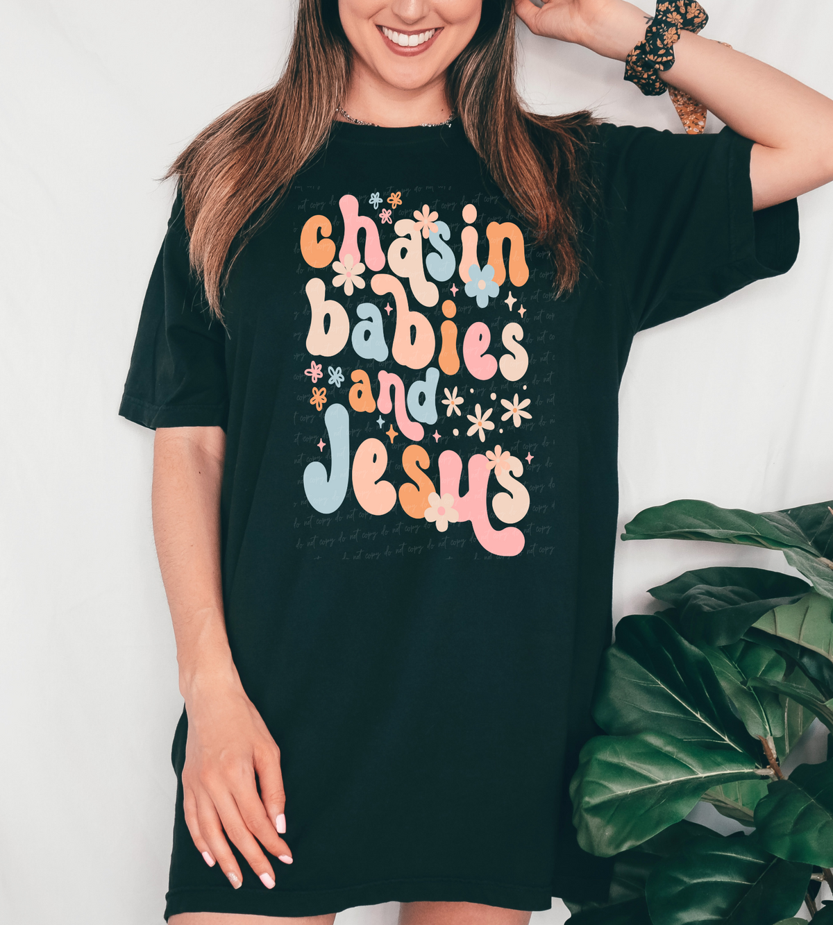 Chasin babies and jesus groovy flowers 28970 DTF Transfer