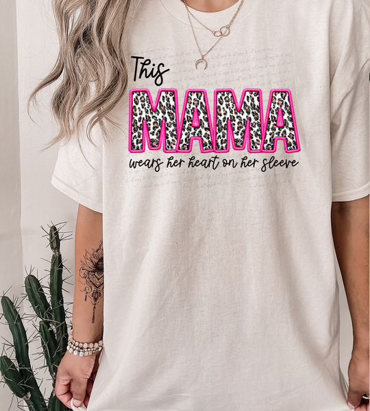 This mama wears her heart on her sleeve leopard pink  28802 DTF Transfer