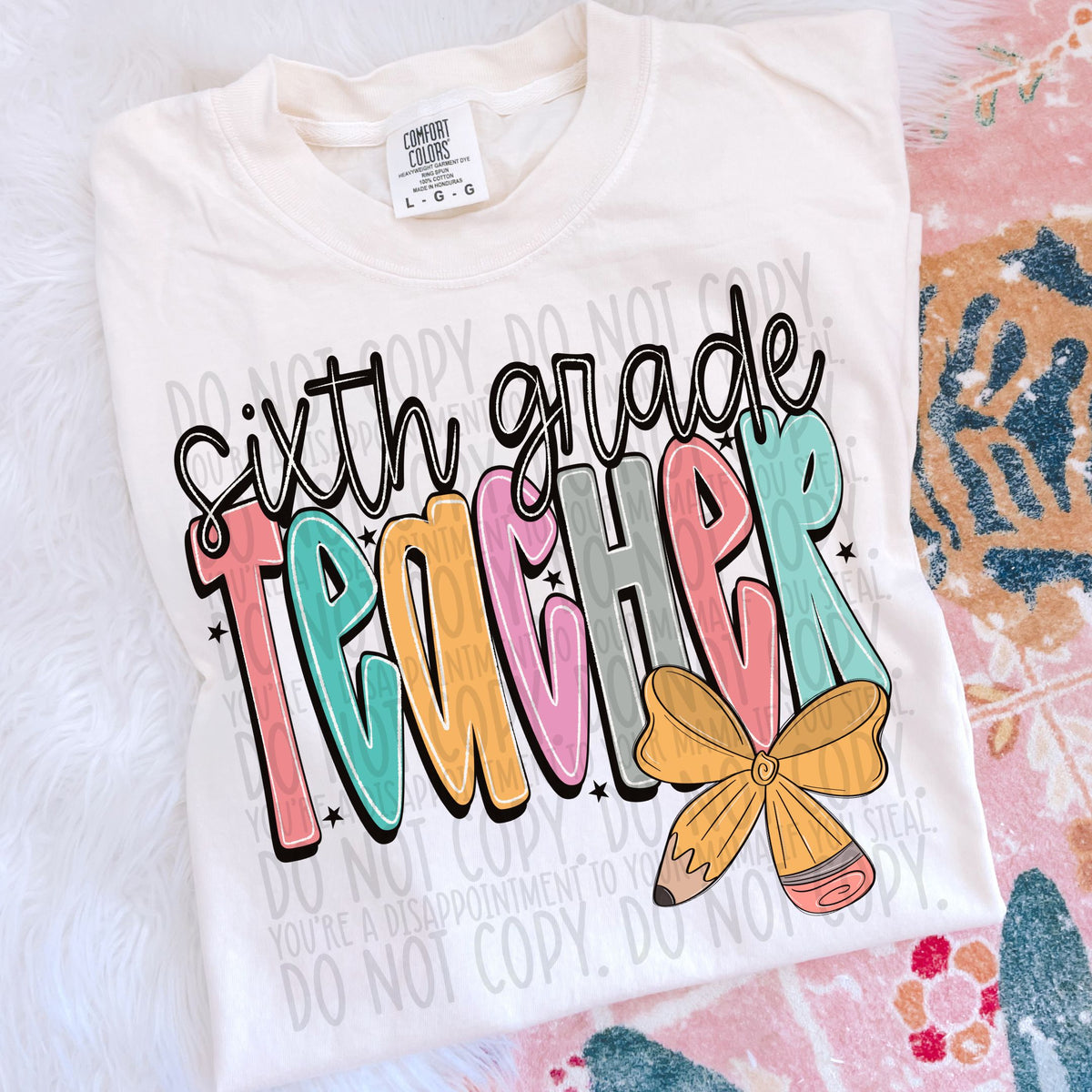 Sixth grade teacher pencil bow (SWD) DTF transfer
