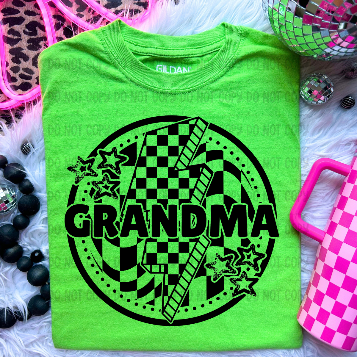 Grandma Black Checkered Bolt (REVEL) DTF transfer