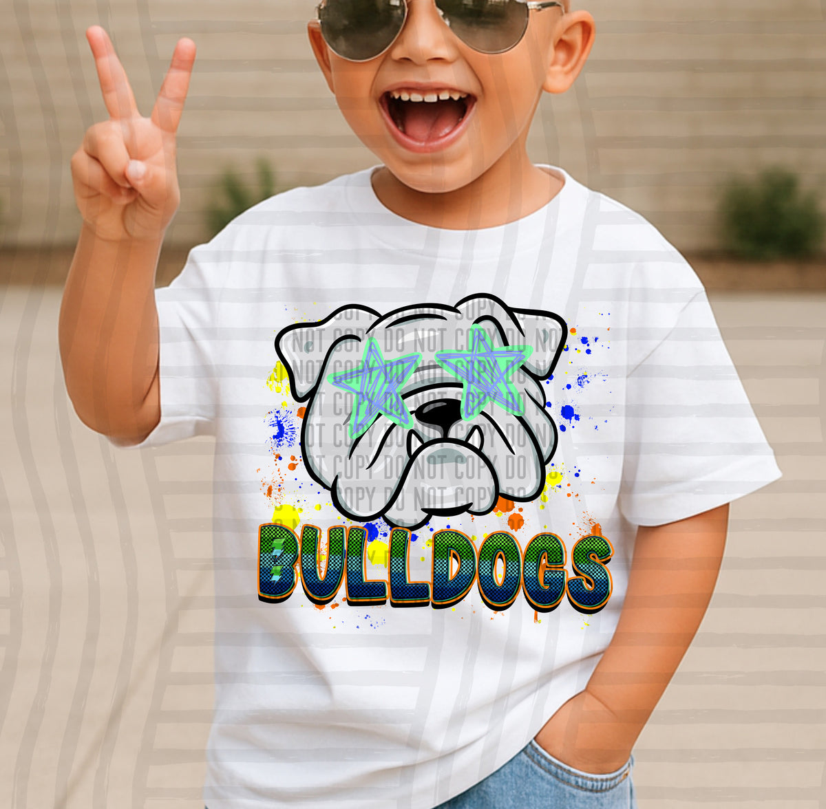 bulldogs paint splatter boy blue green and yellow (Caplinger) DTF Transfer