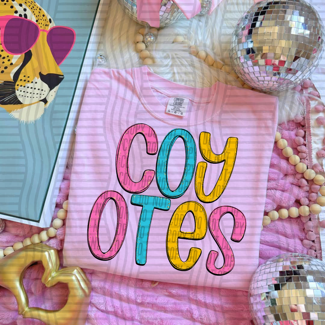 blue yellow and pink coyotes stacked (Caplinger) DTF Transfer