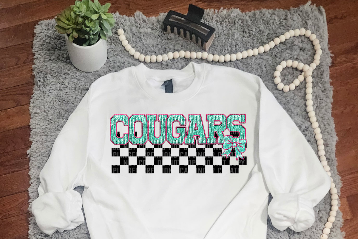 Turquoise And Pink Faux Embroidery Cougars 74076 DTF Transfer