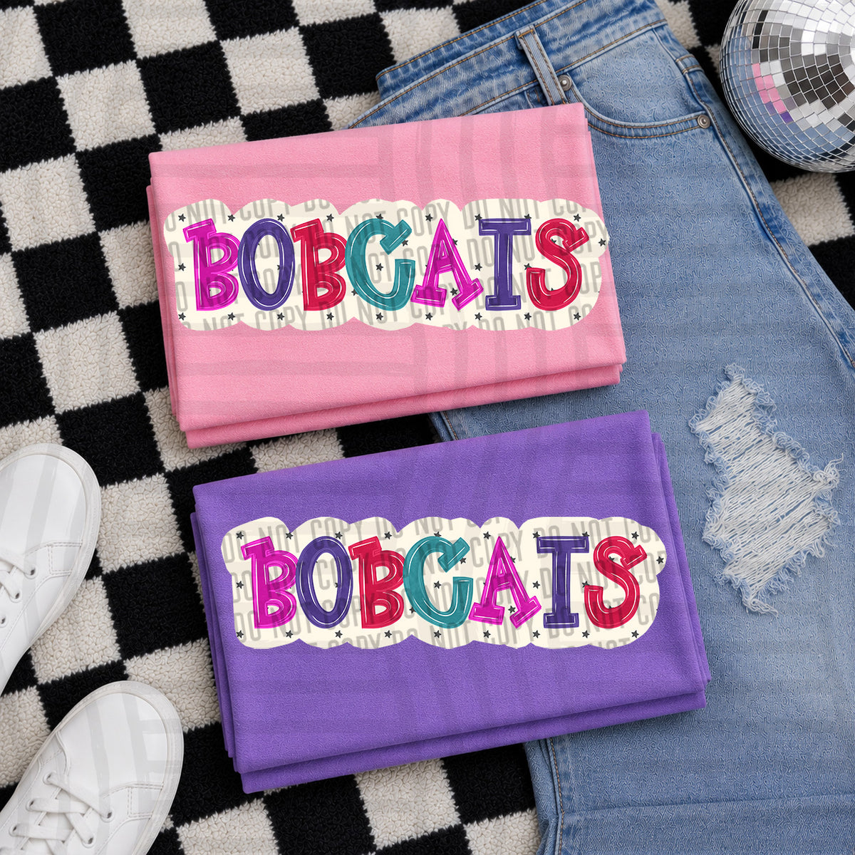 bob cats bubble around letters with small stars (Caplinger) DTF Transfer