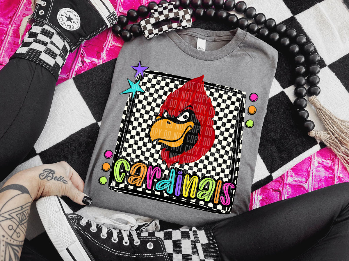 Checkered Preppy Bright Cardinals Red 1 (Caplinger) DTF transfer