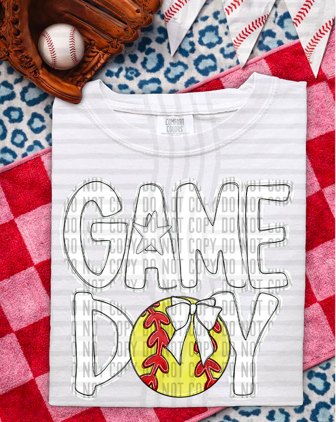 white game day baseball white bow (Caplinger) DTF Transfer